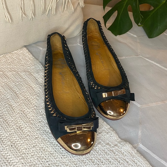 Jeffrey Campbell Black Leather Gold Toe Ballet Flats Size 9 - Picture 9 of 10